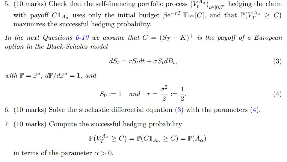 Check that the self-financing portfolio proce