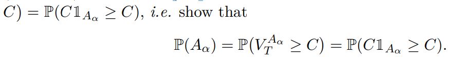 Show that P(Aα) coincides with the successful hedging probability